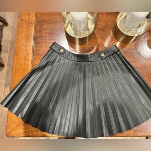 Zara Black Pleated Faux Leather Skater Skirt